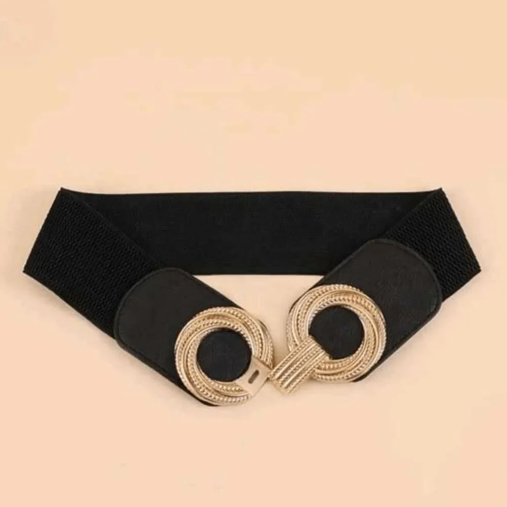 Ladies Black Elegant Double Round Stretch Belt - 29.5 Inches